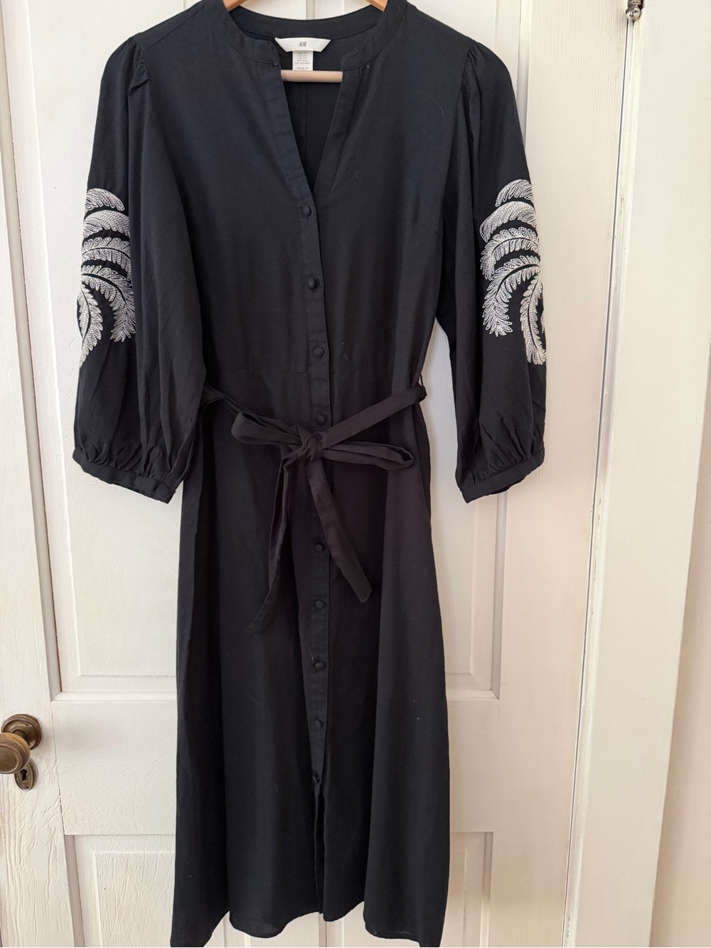 H&M Black Maxi Dress with White Embroidered Sleeves